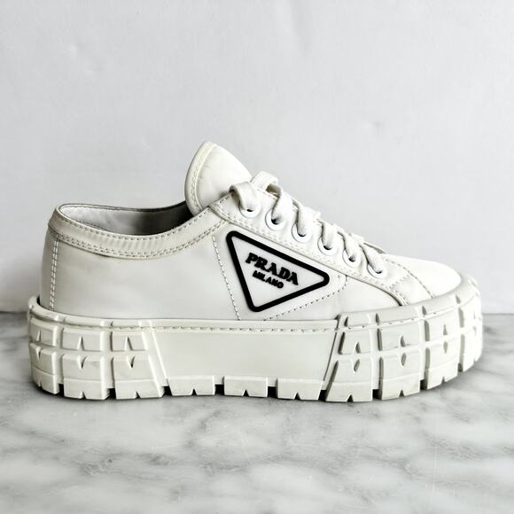 Prada Double Wheel Re-Nylon Trainer White Size 37.5 Platform Sneakers Fashion - Picture 1 of 16